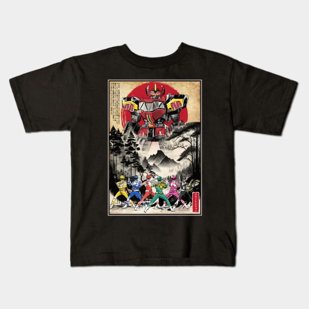 Rangers in Japan woodblock Kids T-Shirt by DrMonekers